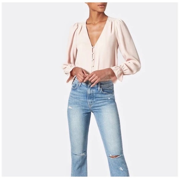 Joie Pink Silk Bolona V Neck Ruffle Sleeve Top - Picture 2 of 12